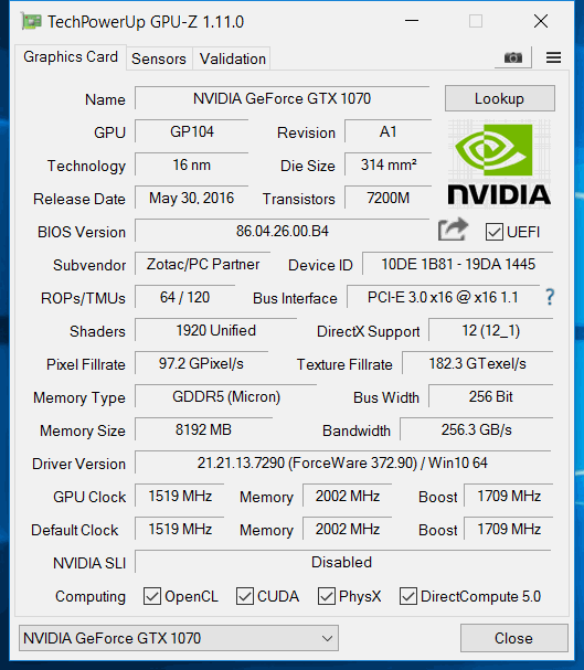 Gtx discount 1070 gpuz